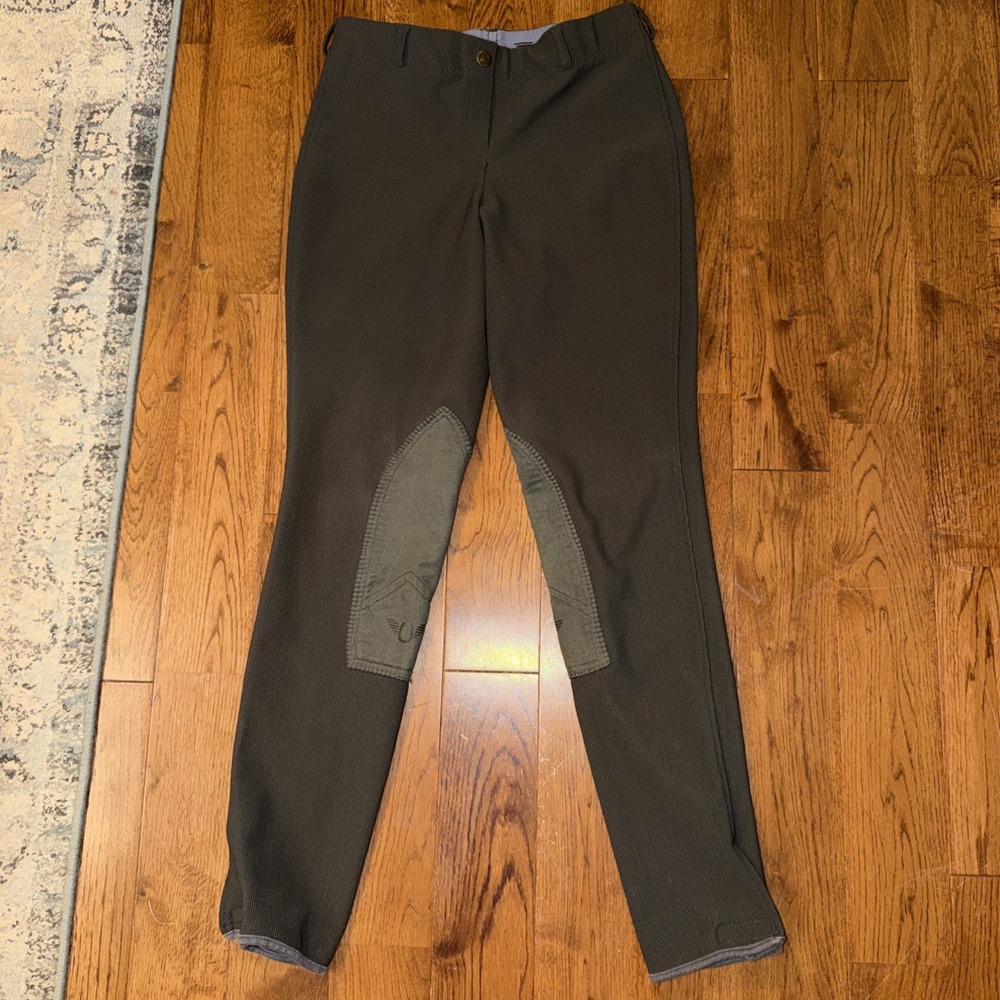 TuffRider Ribb Low Rise Knee Patch Breeches Jodhpurs Dark Gray 26 Equestrian